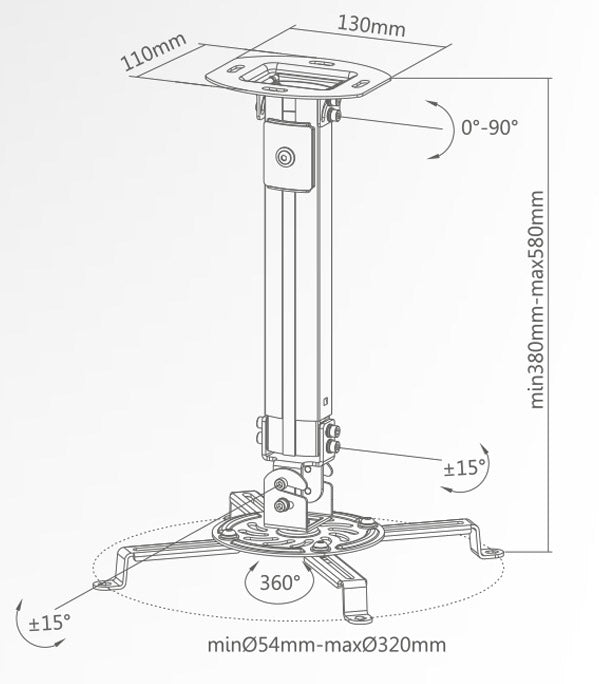 Projektoriaus lubinis laikiklis Full Motion Mount Juodas